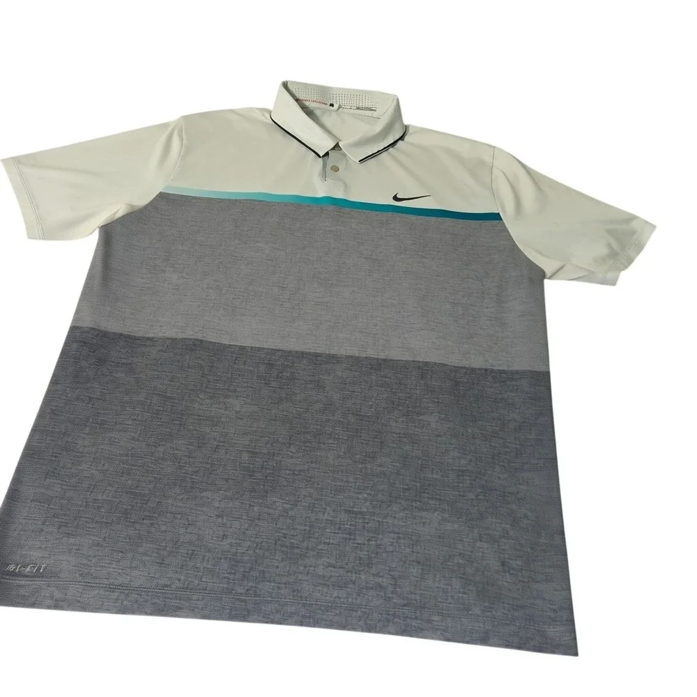 Nike Golf Polo Mens Large White Grey Tiger Woods Collection Dri-FIT Colorblock L